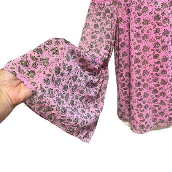 Rebecca Minkoff Paisley XSmall Bell Sleeve Blouse Pink Women’s Floral - Picture 6 of 13